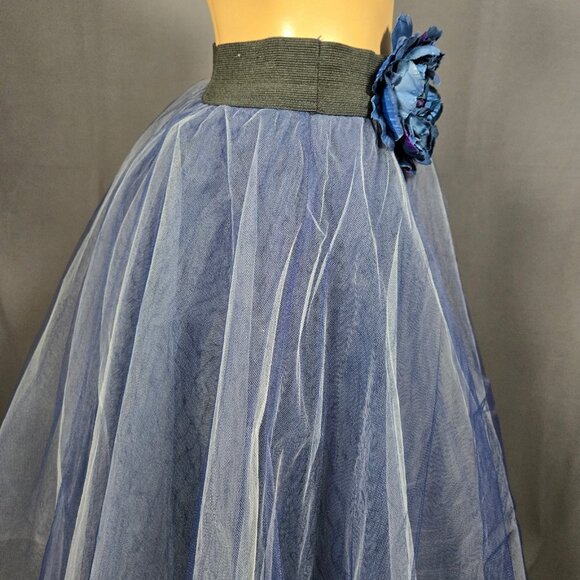 Vintage Tulle Tutu Skirt With Flower Size S Blue Midi Carrie SJP Gothic Fairy - Picture 5 of 11